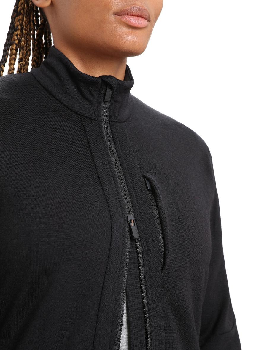 Black Women's Icebreaker Merino Quantum III Long Sleeve Zip Hoodie | USA 1681NWYB